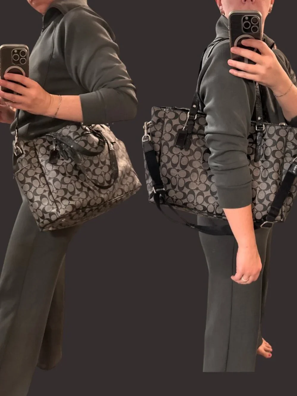 Coach Signature Diaper Tote Bag Black Gray Jacquard Canvas Baby Bag F25741